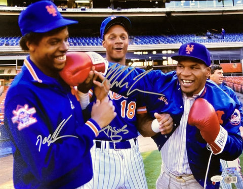 Mike Tyson Doc Gooden Darryl Strawberry Signed 16x20 New York Mets Photo JSA+BAS