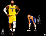 STEPHEN CURRY AUTOGRAPHED 16X20 PHOTO WARRIORS WITH LEBRON JAMES JSA 235689