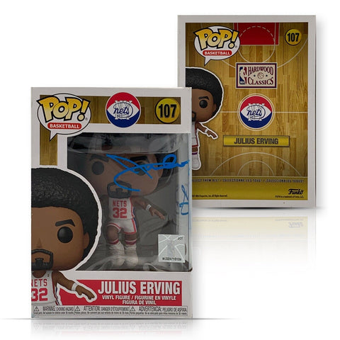 Julius Erving Autographed New Jersey Nets Basketball Funko Pop 107 JSA DAMAGED