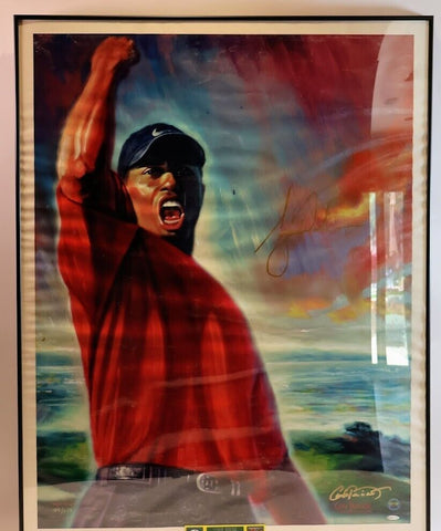 "Tiger Roars" Autographed Tiger Woods Lithograph 42x33 Framed