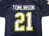 CHARGERS LADAINIAN TOMLINSON AUTOGRAPHED DARK BLUE JERSEY HOF 17 BECKETT 230585