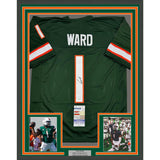 Framed Autographed/Signed Cameron Cam Ward 35x39 Miami Green Jersey JSA COA