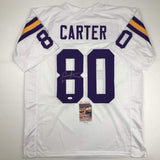 Autographed/Signed Cris Carter Minnesota White Football Jersey JSA COA