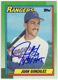 Juan Gonzalez Signed Rangers 1990 Topps RC Baseball Card #331 w/HR's - (SS COA)