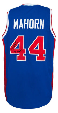 Rick Mahorn Signed Blue Custom Basketball Jersey w/89 Champs -(SCHWARTZ COA)