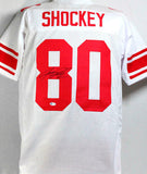 Jeremy Shockey Autographed White Pro Style Jersey - Beckett Witness *8