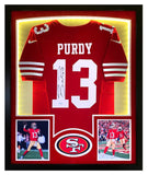 Brock Purdy Autographed 49ers Red Nike Game Jersey Framed LED