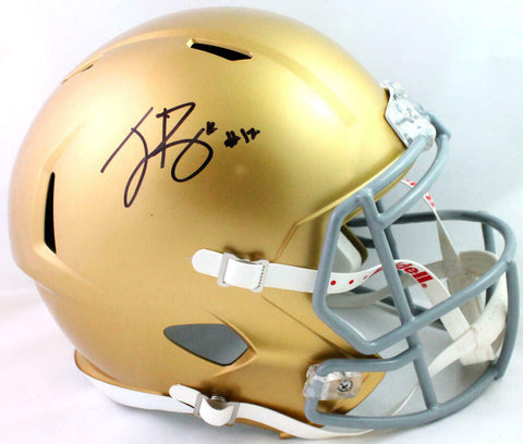 Ian Book Autographed Notre Dame Gold Speed Full Size Helmet-Beckett W *Black