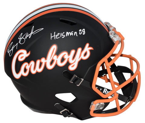 BARRY SANDERS SIGNED OKLAHOMA STATE COWBOYS FULL SIZE SPEED HELMET + HEISMAN 88