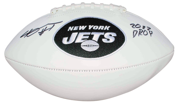 AHMAD SAUCE GARDNER SIGNED NEW YORK JETS LOGO FOOTBALL BECKETT W/ 2022 DROY