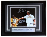 Larry Bird Magic Johnson Signed Framed 8x10 Celtics Shirt Pull Photo JSA+BAS