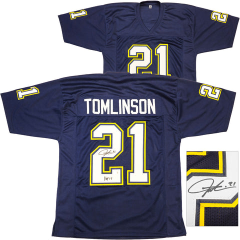 CHARGERS LADAINIAN TOMLINSON AUTOGRAPHED DARK BLUE JERSEY HOF 17 BECKETT 230585