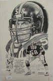 Jack Lambert HOF Autographed 8.5x13 Orig Olderman Drawing 1/1 Steelers JSA