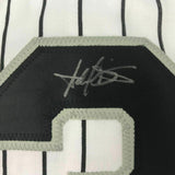 FRAMED Autographed/Signed HAROLD BAINES 33x42 Chicago Pinstripe Jersey BAS COA