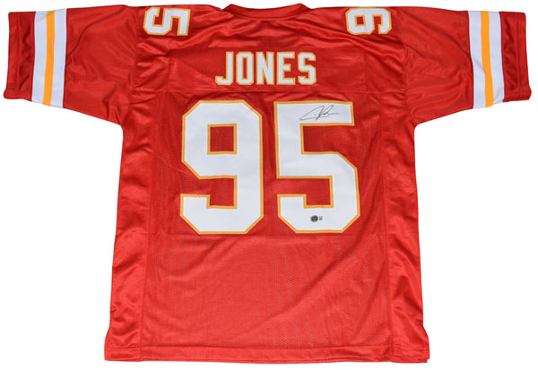 CHRIS JONES SIGNED AUTOGRAPHED KANSAS CITY CHIEFS #95 RED JERSEY BECKETT