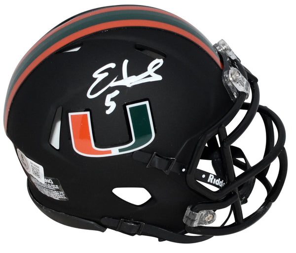 EDGERRIN JAMES AUTOGRAPHED MIAMI HURRICANES BLACK SPEED MINI HELMET BECKETT