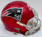 Mac Jones Autographed Patriots Flash Red Mini Helmet (Damaged) Beckett WS86329