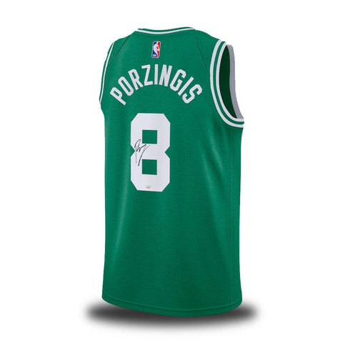 Kristaps Porzingis Autographed Boston Celtics Green Basketball Jersey JSA COA