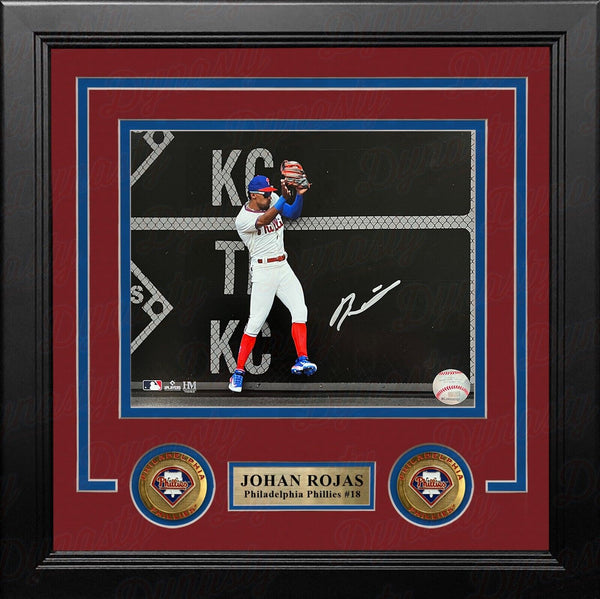 Johan Rojas Double Play Catch Autographed Phillies 8x10 Framed Photo JSA PSA