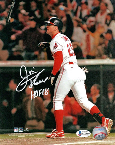 Jim Thome Autographed Cleveland Indians Bat Flip 8x10 Photo W/ HOF 18 Beckett