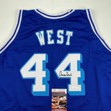 Autographed/Signed JERRY WEST Los Angeles LA Blue Retro Jersey JSA COA Auto