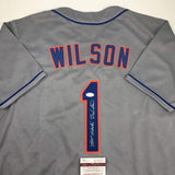 Autographed/Signed MOOKIE WILSON New York Grey Baseball Jersey JSA COA Auto