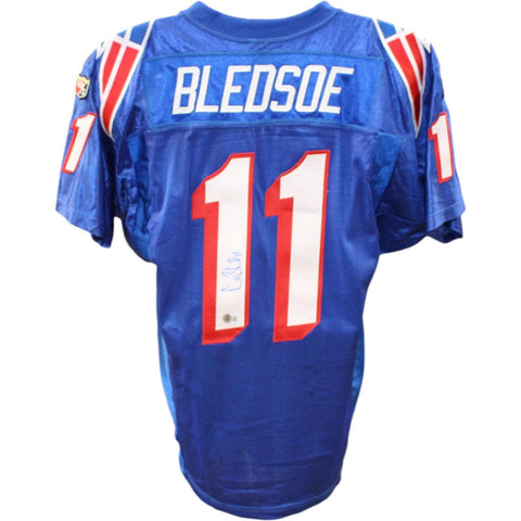 Drew Bledsoe Signed New England Patriots Blue Wilson sz 42 Jersey Beckett 48383