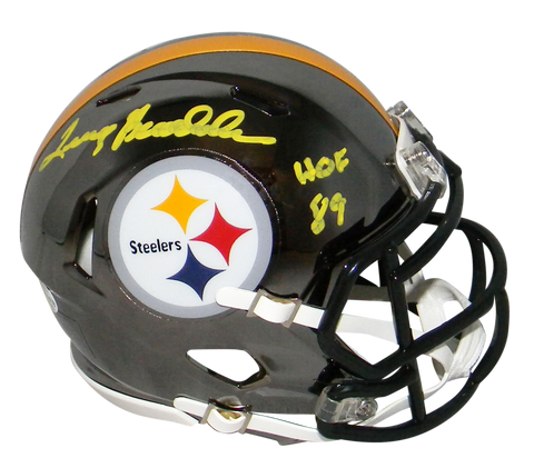 TERRY BRADSHAW SIGNED PITTSBURGH STEELERS CHROME SPEED MINI HELMET W/ HOF 89