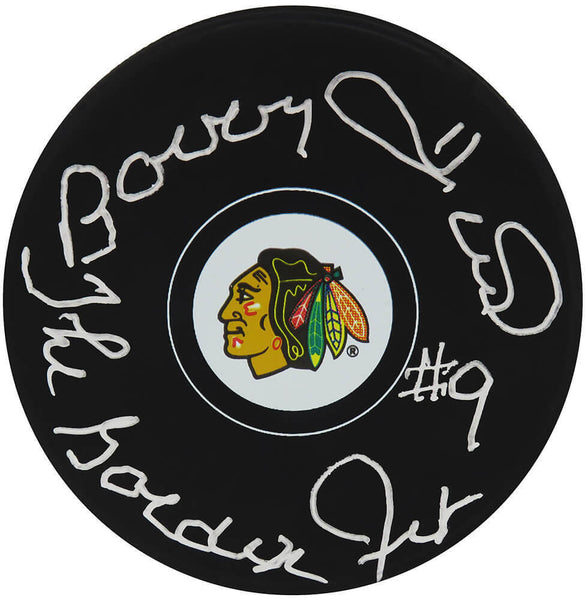 Bobby Hull Signed Blackhawks Team Logo Hockey Puck w/The Golden Jet - (SS COA)