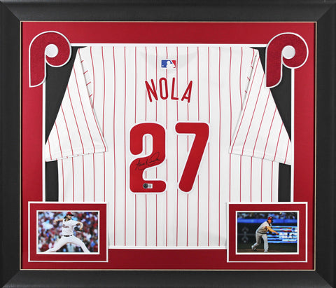 Phillies Aaron Nola Signed White Nike Pinstripe Framed Jersey BAS #BN06330