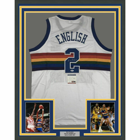 FRAMED Autographed/Signed ALEX ENGLISH 33x42 Denver White Jersey PSA/DNA COA