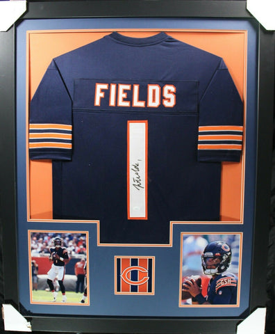 JUSTIN FIELDS (Bears navy TOWER) Signed Autographed Framed Jersey JSA