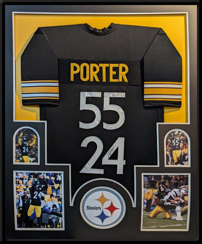 FRAMED PITTSBURGH STEELERS JOEY PORTER JR & SR AUTOGRAPHED SIGNED JERSEY JSA COA