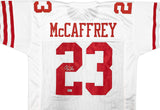 49ERS CHRISTIAN MCCAFFREY AUTOGRAPHED SIGNED WHITE JERSEY BECKETT QR 227789