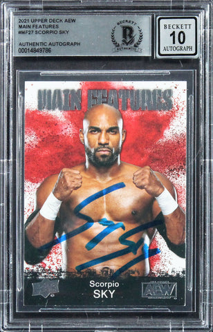 Scorpio Sky Signed 2021 Upper Deck AEW Main Features #MF27 Card Auto 10 BAS Slab