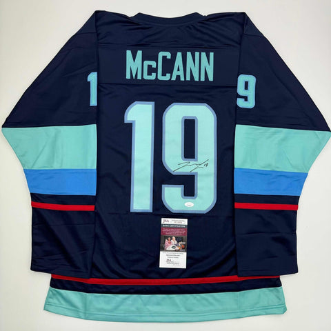 Autographed/Signed Jared McCann Seattle Blue Hockey Jersey JSA COA