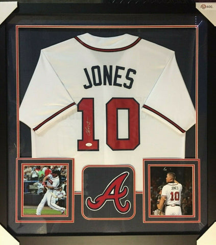 Chipper Jones Signed Atlanta Braves 36"x 39" Framed Signed Jersey (JSA COA)