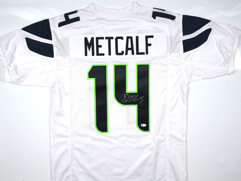 DK Metcalf Autographed White Pro Style Jersey - Beckett W *Silver