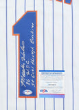 Mookie Wilson Signed New York Met Jersey Inscribed "It Goes Through Buckner" PSA