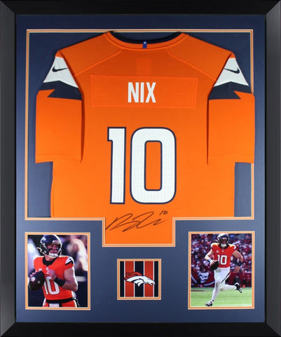 Bo Nix Autographed Denver Broncos Nike Orange Football Framed Jersey Beckett