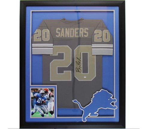 Barry Sanders Signed Detroit Lions LED Framed Mitchell & Ness Replica Jersey