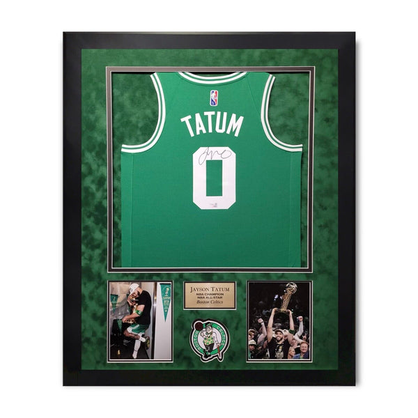 Jayson Tatum Signed Autographed Green Nike Jersey Framed To 32x40 Fanatics