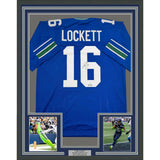 Framed Autographed/Signed Tyler Lockett 35x39 Seattle Blue Retro Jersey JSA COA