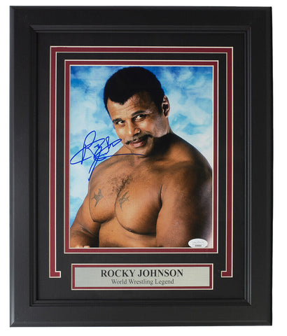 Rocky Johnson Signed Framed 8x10 WWE Photo JSA