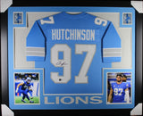 AIDEN HUTCHINSON (Lions new blue SKYLINE) Signed Autograph Framed Jersey Beckett