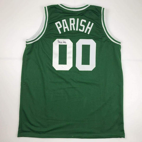 Autographed/Signed Robert Parish Boston Green Basketball Jersey JSA COA Holo