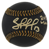 Royals Salvador Perez "2015 WS MVP" Signed Black Oml Baseball w/ Case BAS Wit