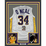 Framed Autographed/Signed SHAQUILLE SHAQ O'NEAL 33x42 LA White Jersey JSA COA