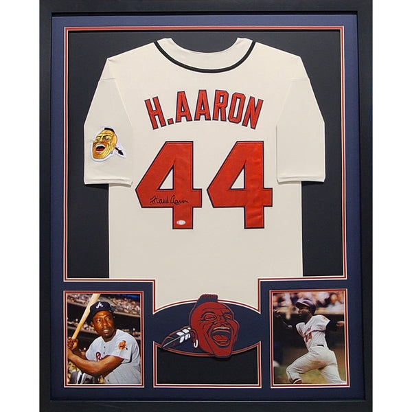 Hank Aaron Autographed Signed Framed Milwaukee Braves Jersey STEINER