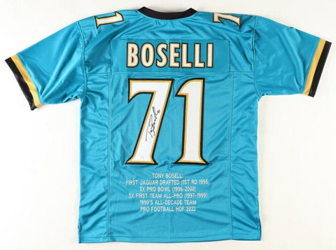 Tony Boselli Signed Jacksonville Jaguars Career Highlight Stat Jersey (JSA) O.T.